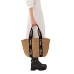 CHLOE LARGE WOODY BASKET BLACK AND BEIGE