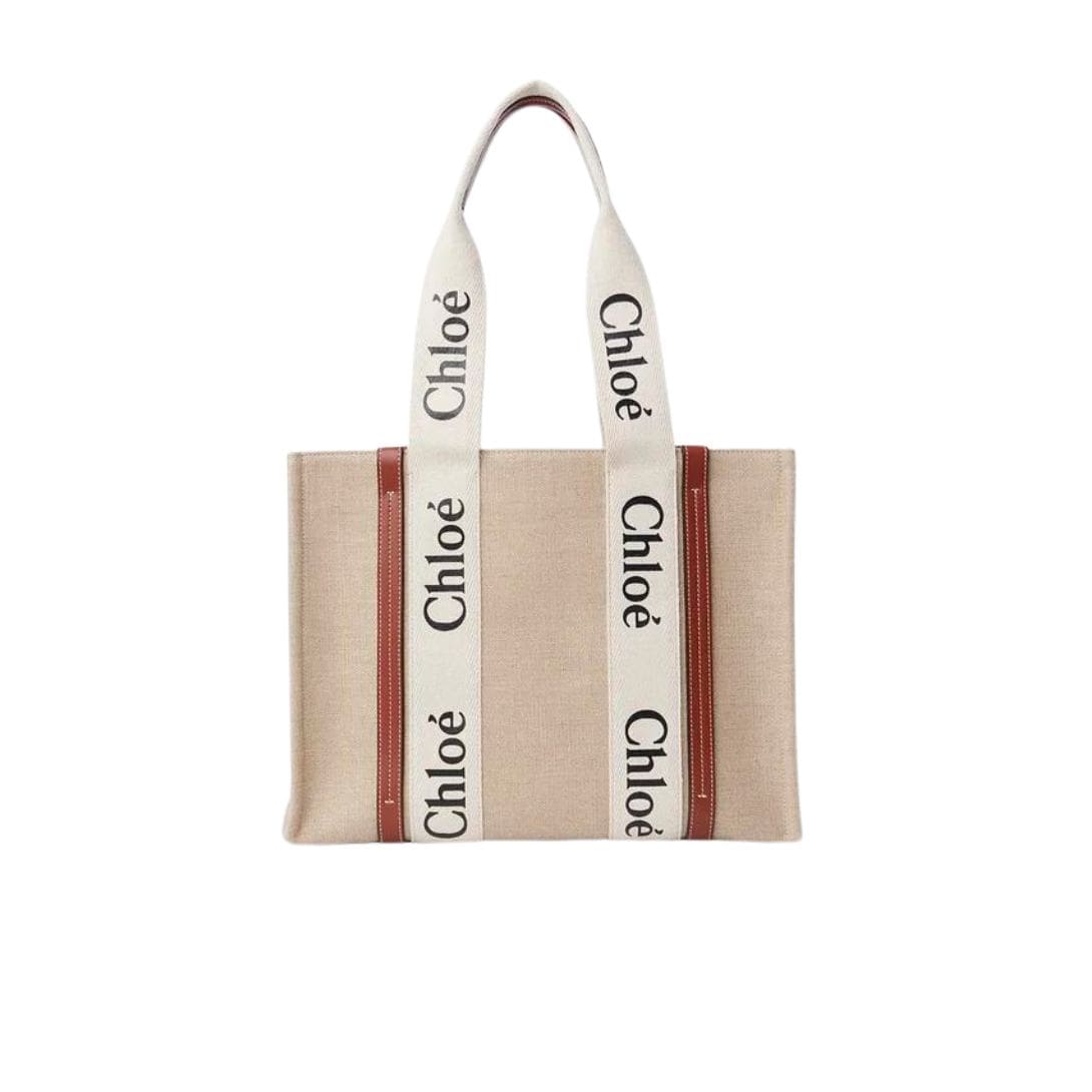 CHLOE MEDIUM WOODY TOTE BAG WHITE & BROWN