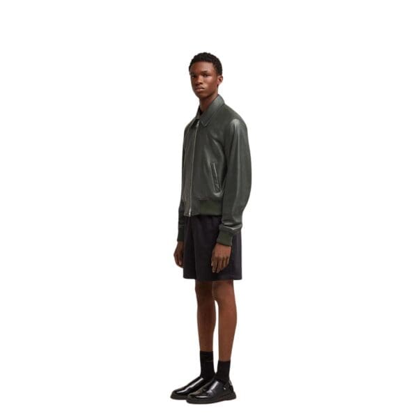 AMI ZIPPED JACKET IN DARK OLIVE GREEN