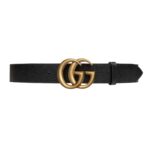 GUCCI GG MARMONT LEATHER BELT WITH SHINY BUCKLE IN BLACK