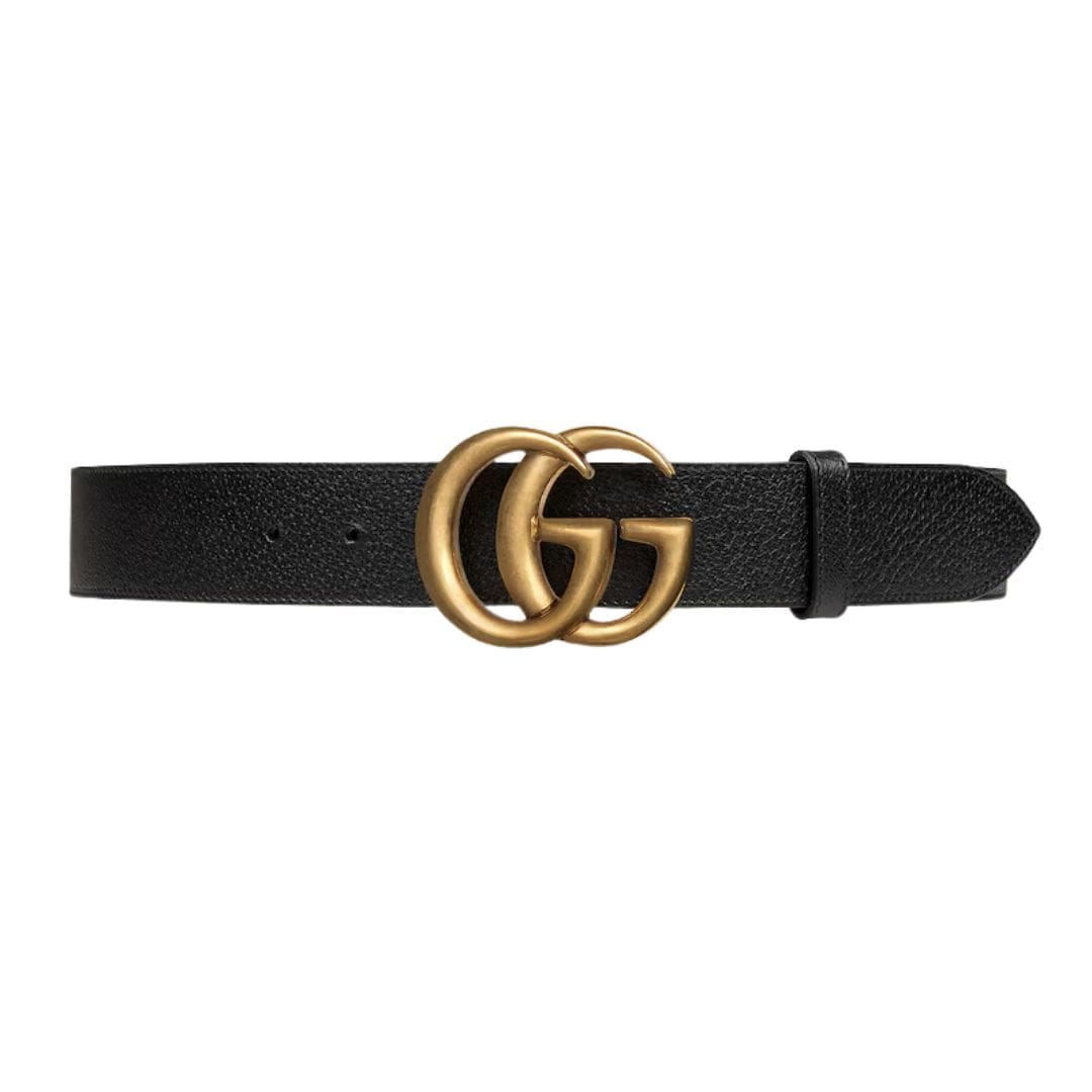 GUCCI GG MARMONT LEATHER BELT WITH SHINY BUCKLE IN BLACK