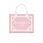BALMAIN B-ARMY SMALL CANVAS AND LEATHER TOTE BAG