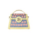 BALMAIN B-BUZZ DYNASTY BAG EMBROIDERED WITH GRID AND ROSES