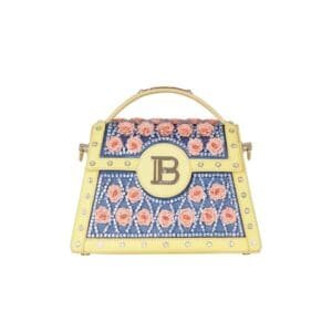 BALMAIN B-BUZZ DYNASTY BAG EMBROIDERED WITH GRID AND ROSES