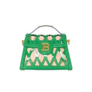 BALMAIN BUZZ DYNASTY BAG IN PATENT LEATHER WITH AN OPENWORK GRID MOTIF