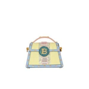 BALMAIN BUZZ DYNASTY SMALL SUEDE BAG WITH EMBOSSED GRID MOTIF AND EMBROIDERY