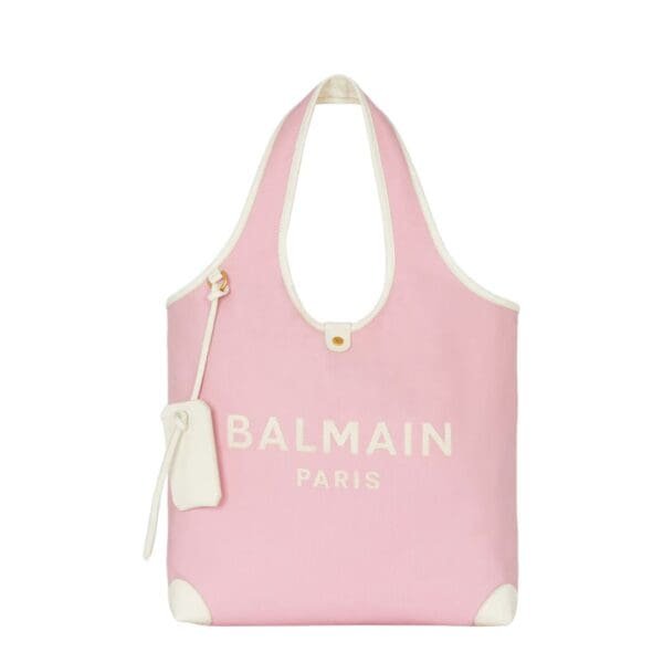 BALMAIN CANVAS AND LEATHER B-ARMY GROCERY BAG 