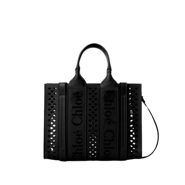 CHLOE SMALL WOODY TOTE BAG WITH STRAP BLACK