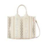 CHLOE SMALL WOODY TOTE BAG WITH STRAP MISTY IVORY