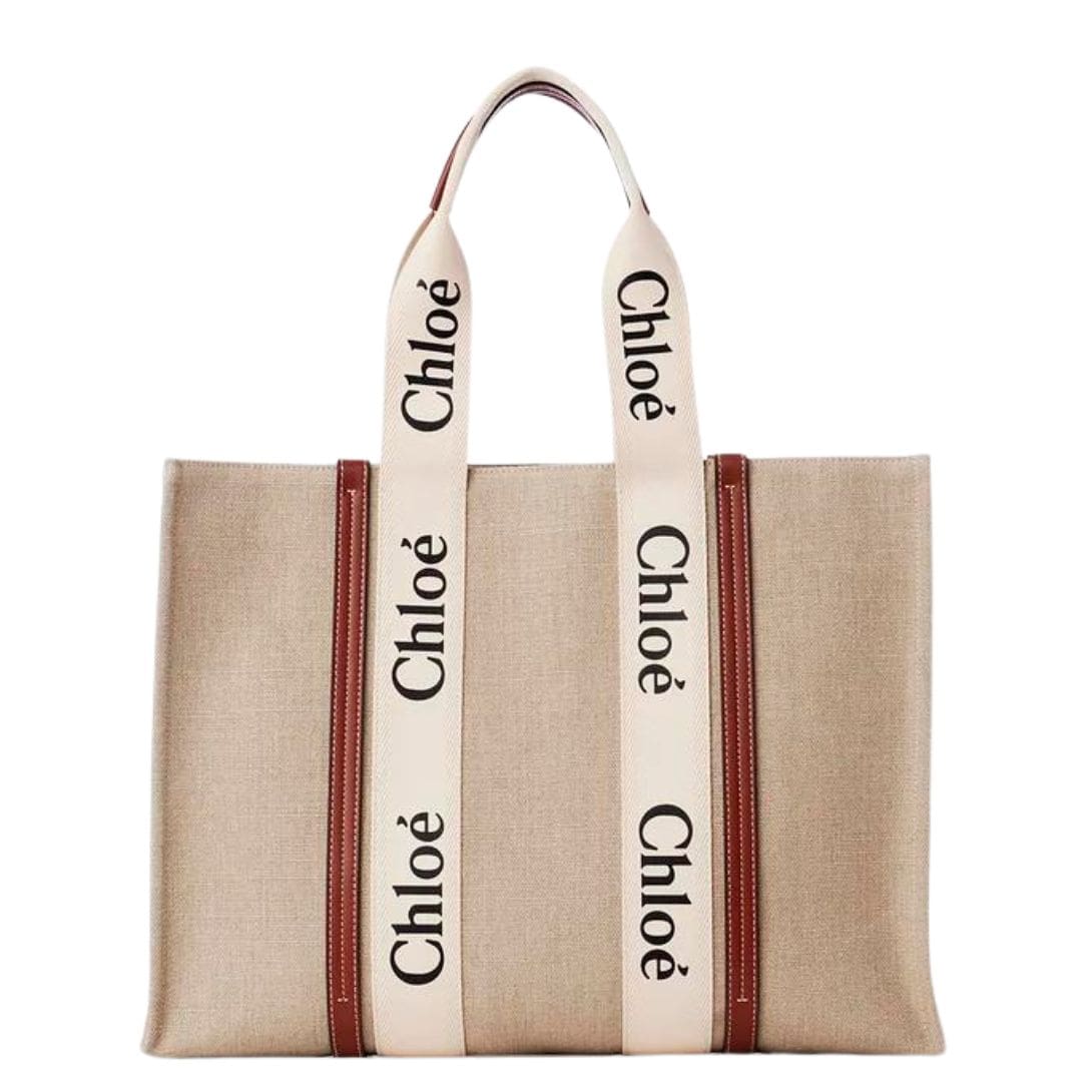 CHLOE LARGE WOODY TOTE BAG WHITE & BROWN