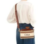 CHLOE TUBE SHOULDER BAG IN LINEN & SMOOTH LEATHER WHITE-BROWN