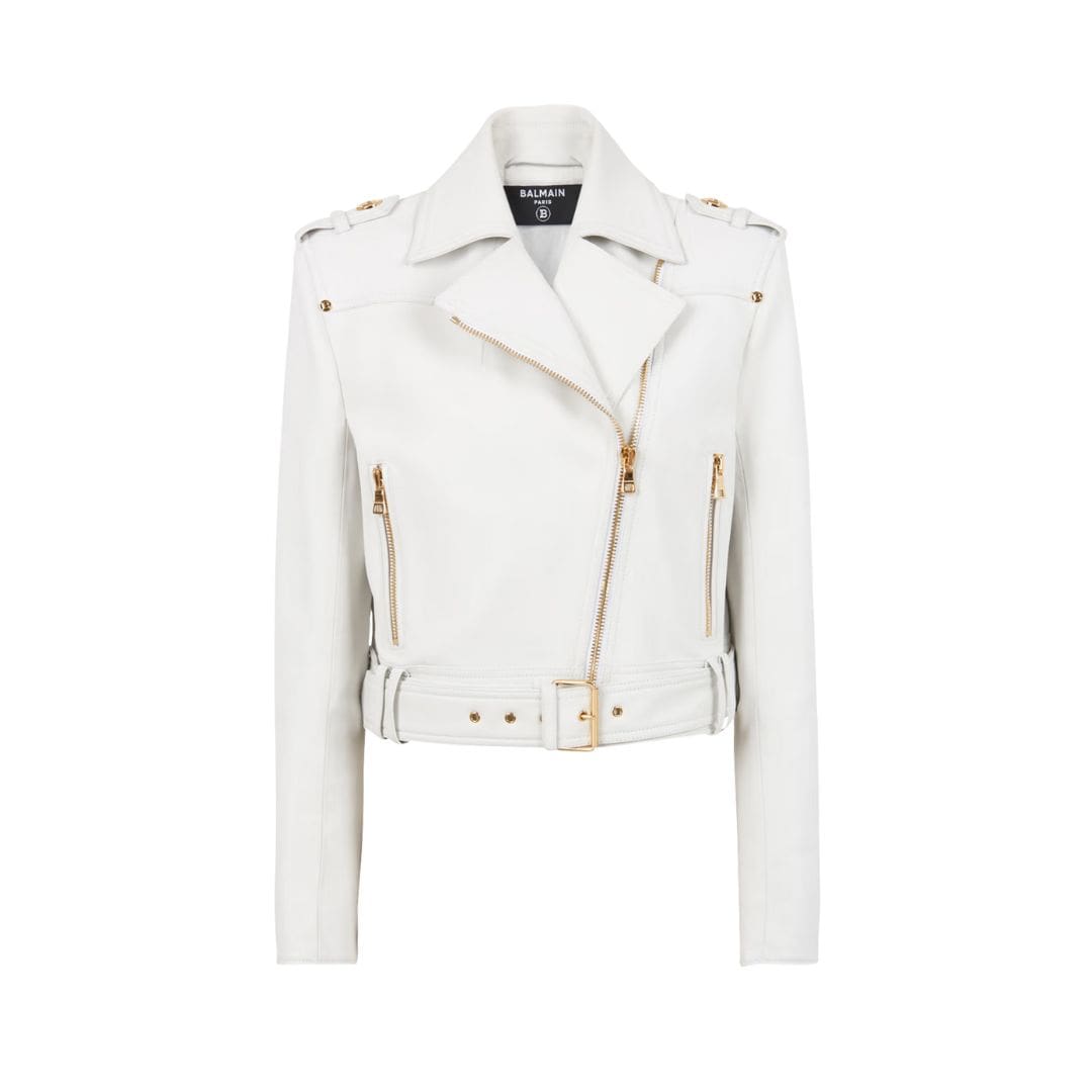 BALMAIN CROPPED LEATHER BIKER JACKET