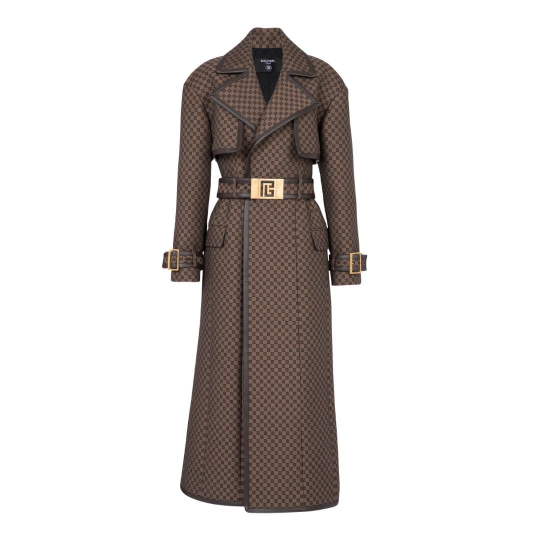 BALMAIN MINI MONOGRAM JACQUARD TRENCH COAT