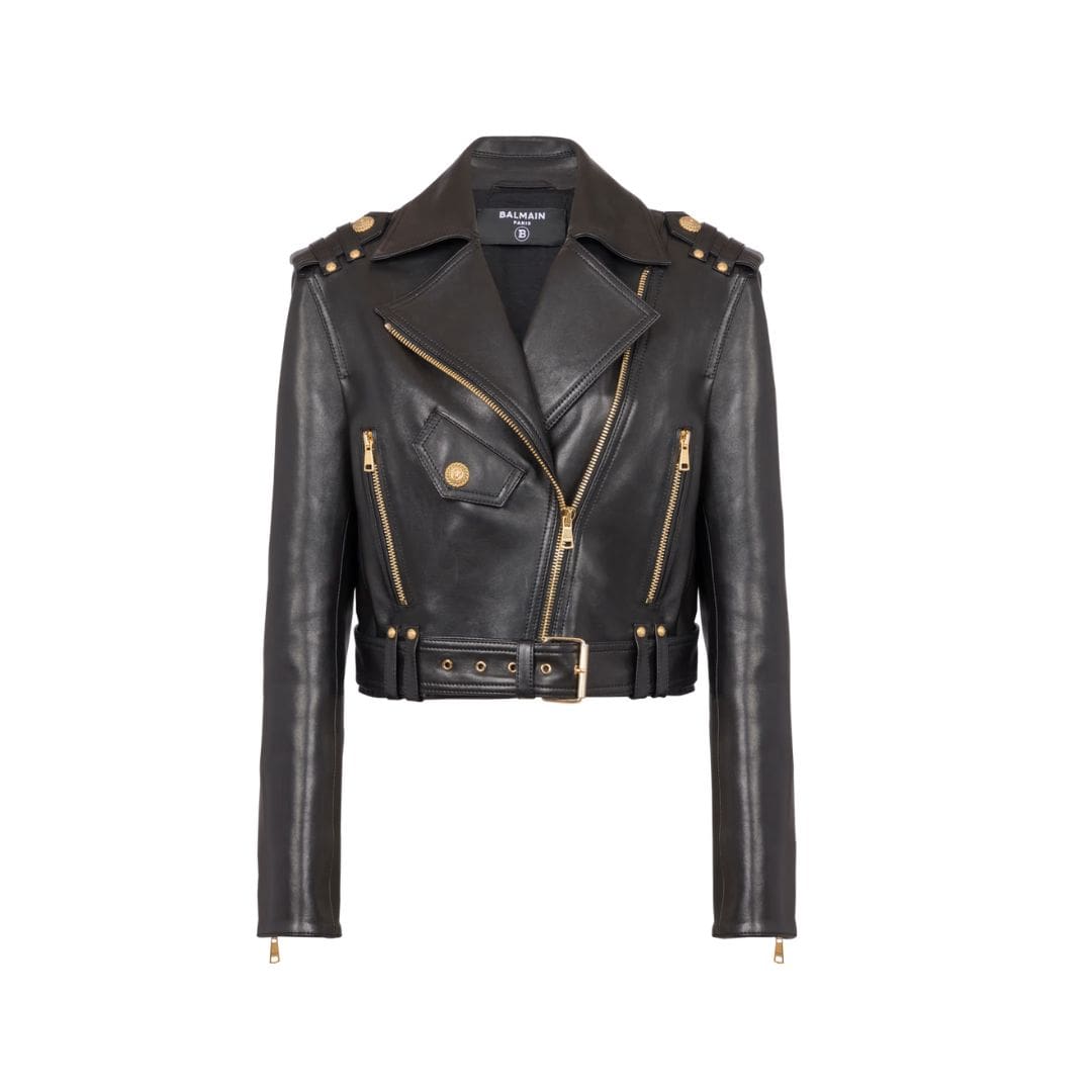 BALMAIN ZIPPED LEATHER BIKER JACKET