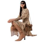 STELLA MCCARTNEY FRAYME STUDDED GRAINY ALTER MAT MEDIUM FLAP SHOULDER BAG