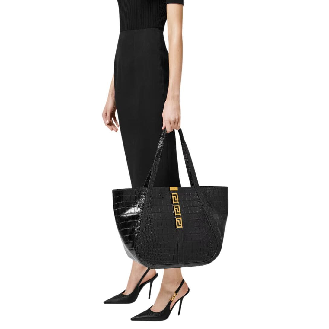 VERSACE CROC-EFFECT GRECA GODDESS LARGE TOTE BAG