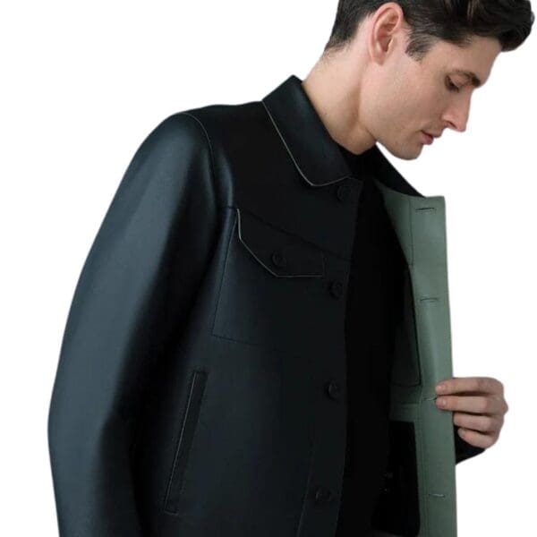 mackage lincoln leather jacket with horn buttons