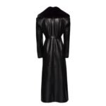 MAGDA BUTRYM LONG FAUX FUR TRIM BELTED LEATHER COAT IN BLACK