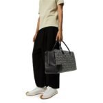 LOEWE AMAZONA 44 BAG IN JACQUARD WITH ANAGRAM MOTIF AND CALFSKIN