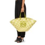 LOEWE LARGE ANAGRAM BASKET BAG IN IRACA PALM AND CALFSKIN