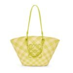 LOEWE ANAGRAM BASKET BAG IN IRACA PALM AND CALFSKIN