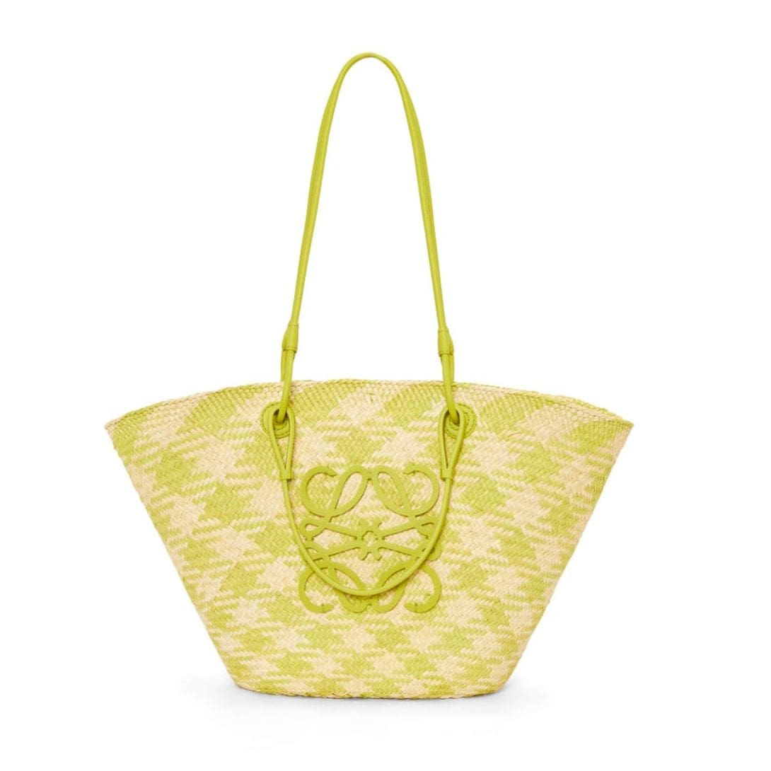 LOEWE ANAGRAM BASKET BAG IN IRACA PALM AND CALFSKIN