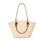 LOEWE ANAGRAM BASKET BAG IN IRACA PALM AND CALFSKIN