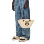 LOEWE SMALL ANAGRAM BASKET BAG IN IRACA PALM AND CALFSKIN