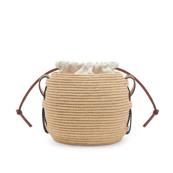 LOEWE BEEHIVE BASKET BAG IN RAFFIA AND CALFSKIN