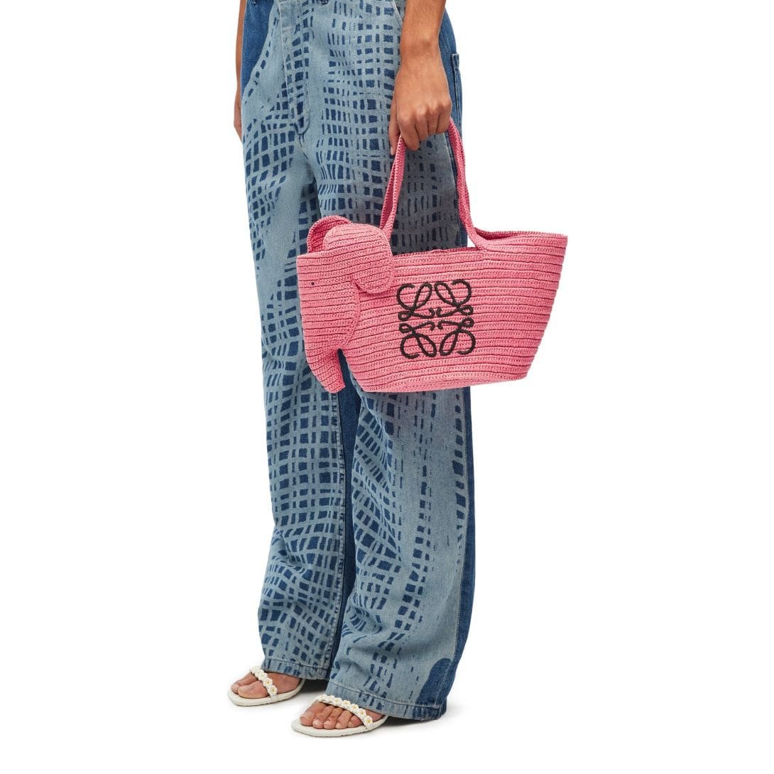 LOEWE SMALL ELEPHANT BASKET BAG IN RAFFIA