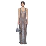  THE ATTICO DARK SILVER LONG DRESS