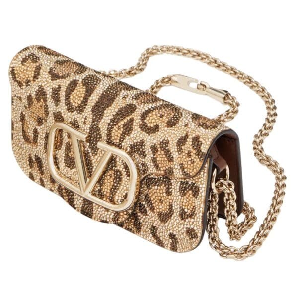 VALENTINO GARAVANI SMALL LOCÒ SHOULDER BAG WITH RHINESTONE ANIMALIER PATTERN - Image 5