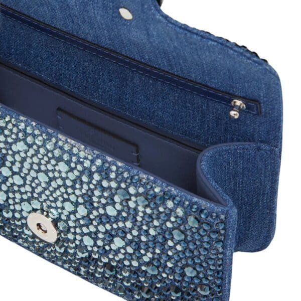 SMALL VALENTINO GARAVANI LOCÒ DENIM SHOULDER BAG WITH RHINESTONES