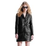 LOUIS VUITTON PINSTRIPE LEATHER ZIP UP MINI SKIRT