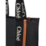 CHLOE MEDIUM WOODY TOTE BAG BLACK AND BEIGE