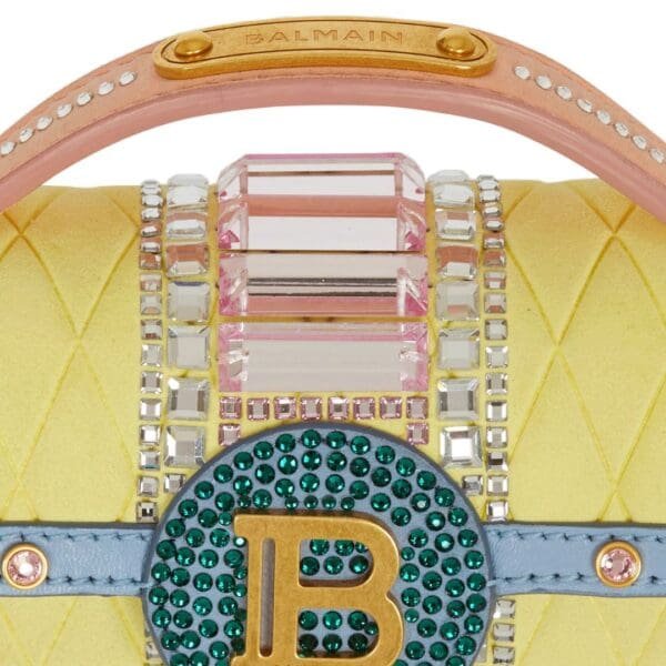 BALMAIN BUZZ DYNASTY SMALL SUEDE BAG WITH EMBOSSED GRID MOTIF AND EMBROIDERY - Image 4