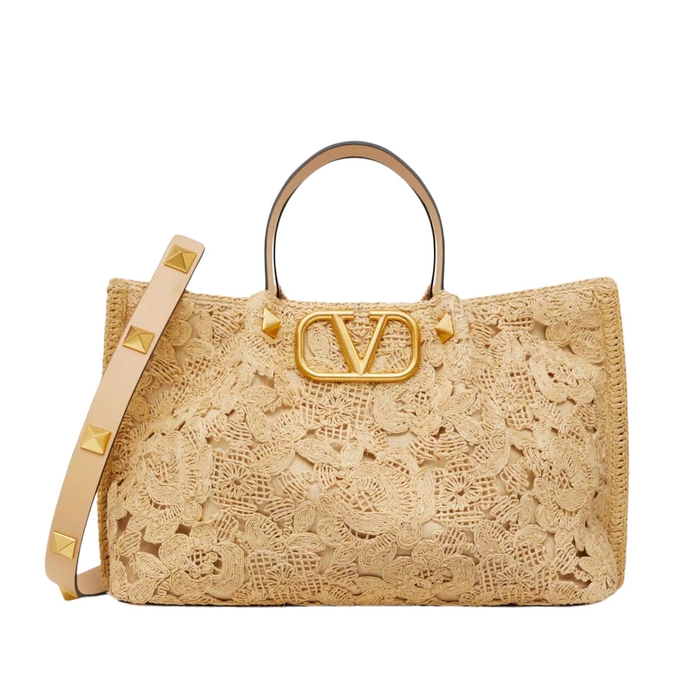 VALENTINO GARAVANI MEDIUM SHOPPING BAG IN LACE-EFFECT RAFFIA 1 vVALENTINO GARAVANI MEDIUM SHOPPING BAG IN LACE-EFFECT RAFFIA
