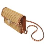 VALENTINO GARAVANI SMALL ROCKSTUD SHOULDER BAG IN WOVEN RAFFIA