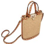 VALENTINO GARAVANI MINI ROCKSTUD RAFFIA SHOULDER BAG