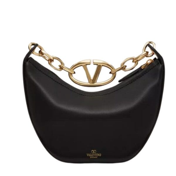 vVALENTINO GARAVANI VLOGO MOON MINI HOBO BAG IN NAPPA LEATHER WITH CHAIN