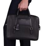 SANTONI BLACK EMBOSSED LEATHER BRIEFCASE