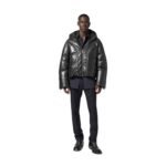 VERSACE LEATHER ZIP PUFFER JACKET