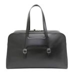 SANTONI BLACK LEATHER WEEKEND BAG