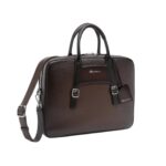 SANTONI BROWN EMBOSSED LEATHER BRIEFCASE