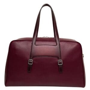 SANTONI BURGUNDY LEATHER WEEKEND BAG