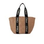 CHLOE LARGE WOODY BASKET BLACK AND BEIGE