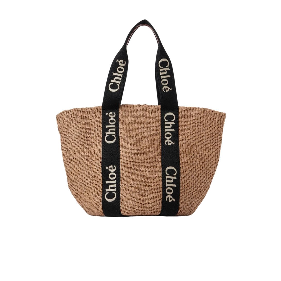 CHLOE LARGE WOODY BASKET BLACK AND BEIGE