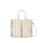 CHLOE SMALL WOODY TOTE BAG WITH STRAP MISTY IVORY