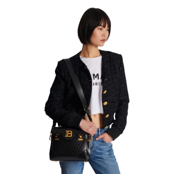 BALMAIN BUZZ 23 BAG IN GRID-EMBOSSED CALFSKIN - Image 3