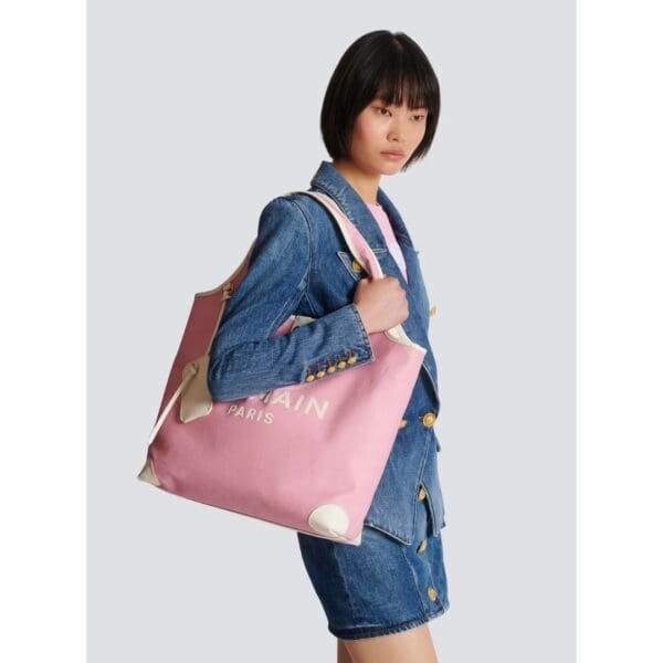 BALMAIN CANVAS AND LEATHER B-ARMY GROCERY BAG - Image 7